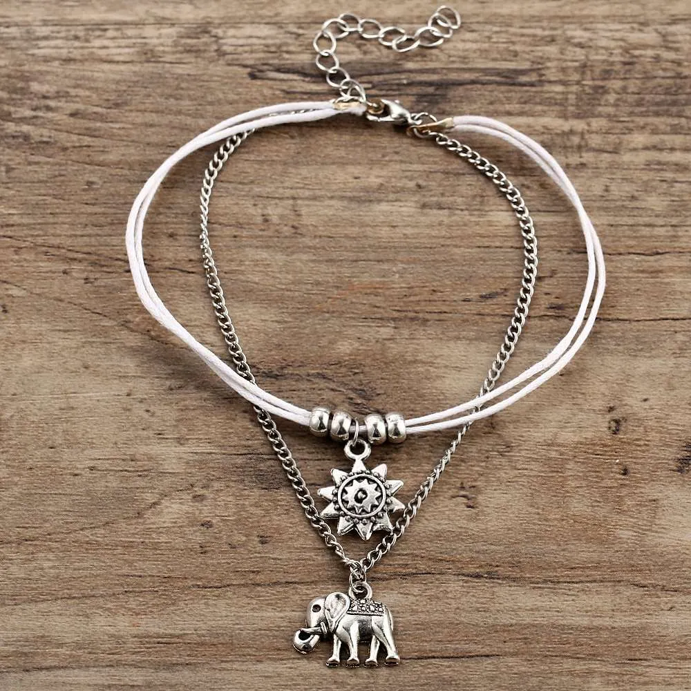 Bohemian Star Elephant Double Layer Anklet for Women