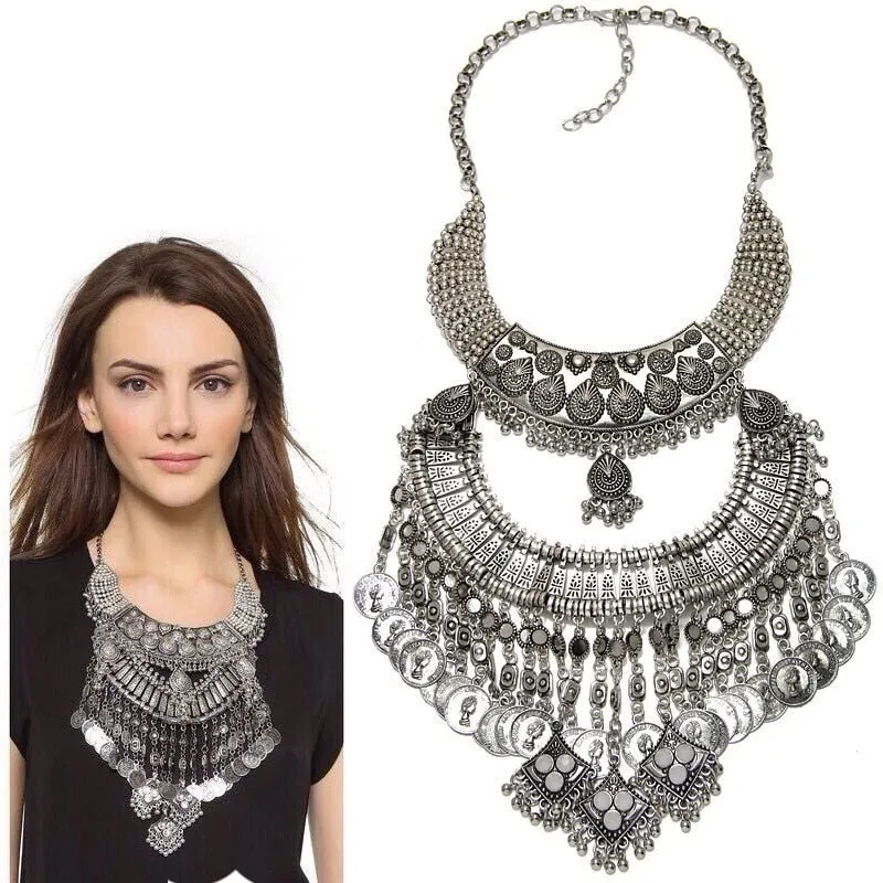 Bohemian Vintage Choker Necklace, Indian Ethnic Statement Large Collar Necklaces