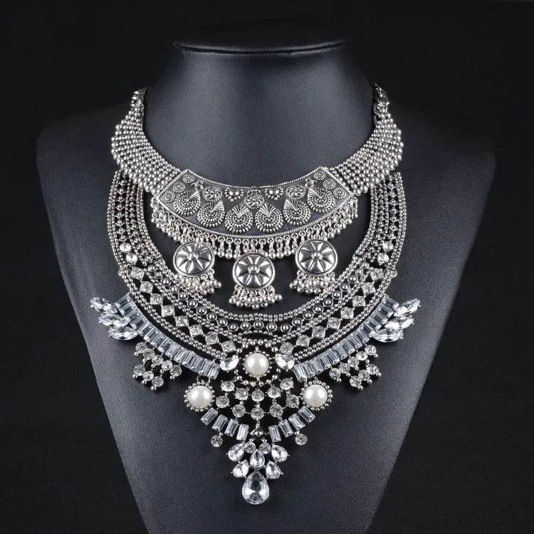 Bohemian Vintage Choker Necklace, Indian Ethnic Statement Large Collar Necklaces