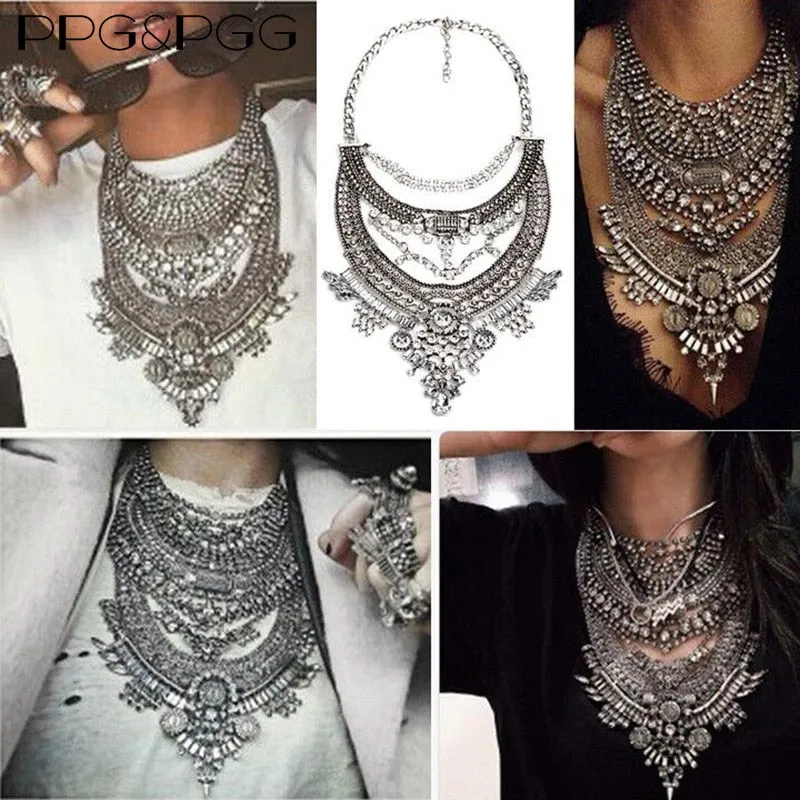 Bohemian Vintage Choker Necklace, Indian Ethnic Statement Large Collar Necklaces