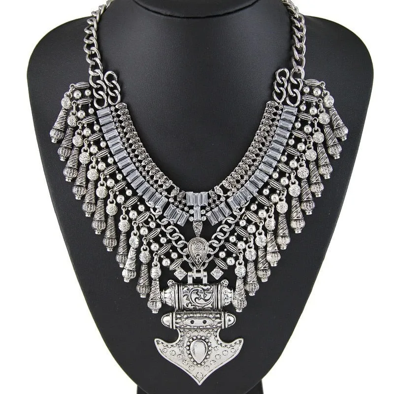 Bohemian Vintage Choker Necklace, Indian Ethnic Statement Large Collar Necklaces