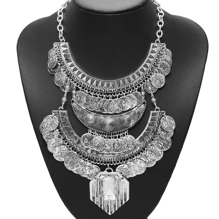 Bohemian Vintage Choker Necklace, Indian Ethnic Statement Large Collar Necklaces