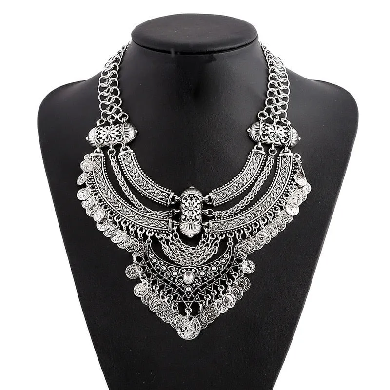 Bohemian Vintage Choker Necklace, Indian Ethnic Statement Large Collar Necklaces