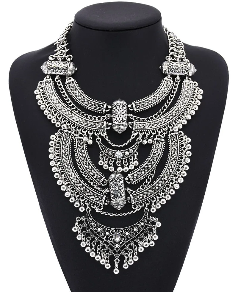 Bohemian Vintage Choker Necklace, Indian Ethnic Statement Large Collar Necklaces