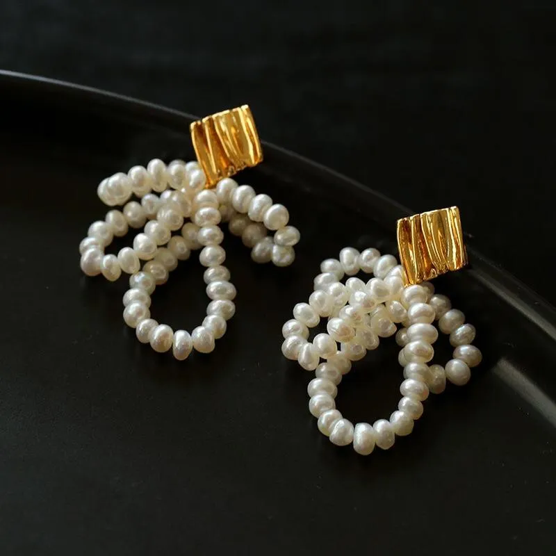 Bow Dance Metal Lava Petite Bow Pearl Earrings