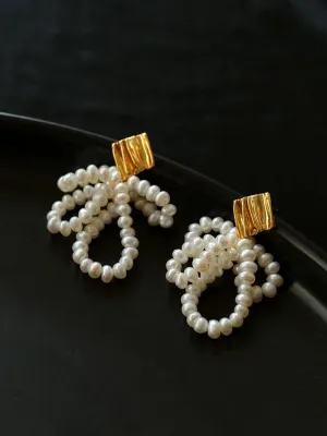 Bow Dance Metal Lava Petite Bow Pearl Earrings
