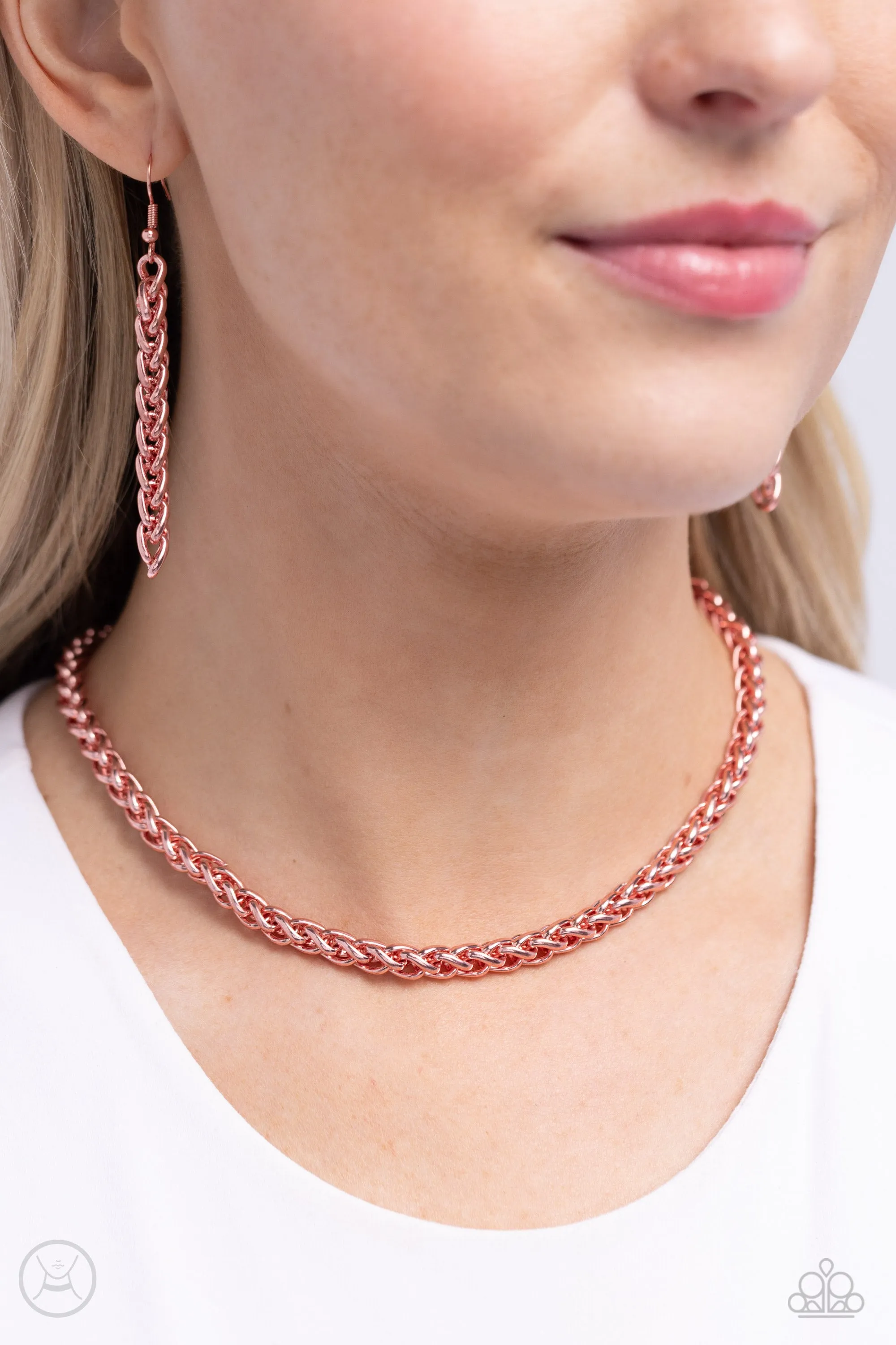 Braided Battalion - Pink - Metallic Painted Paparazzi Choker Necklace