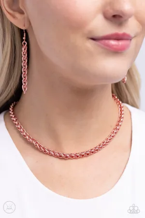 Braided Battalion - Pink - Metallic Painted Paparazzi Choker Necklace