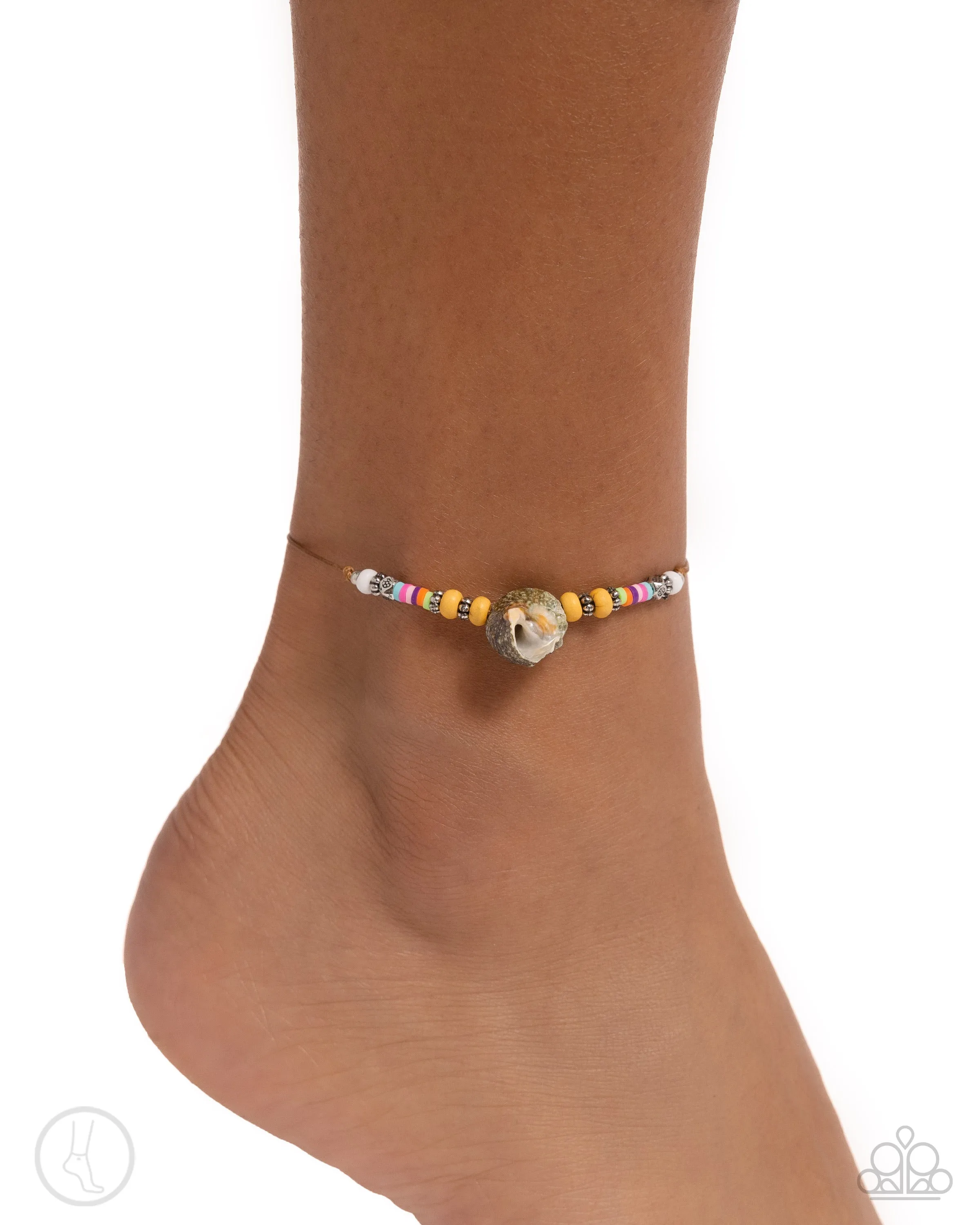 Break the SHELL - Multi - Colorful Bead and Clay Disc Seashell Paparazzi Pull-Cord Anklet