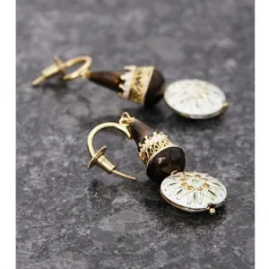 Brown & White Embellished Earrings