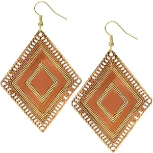 Brown Reflective Diamond-Shaped Drop Earrings