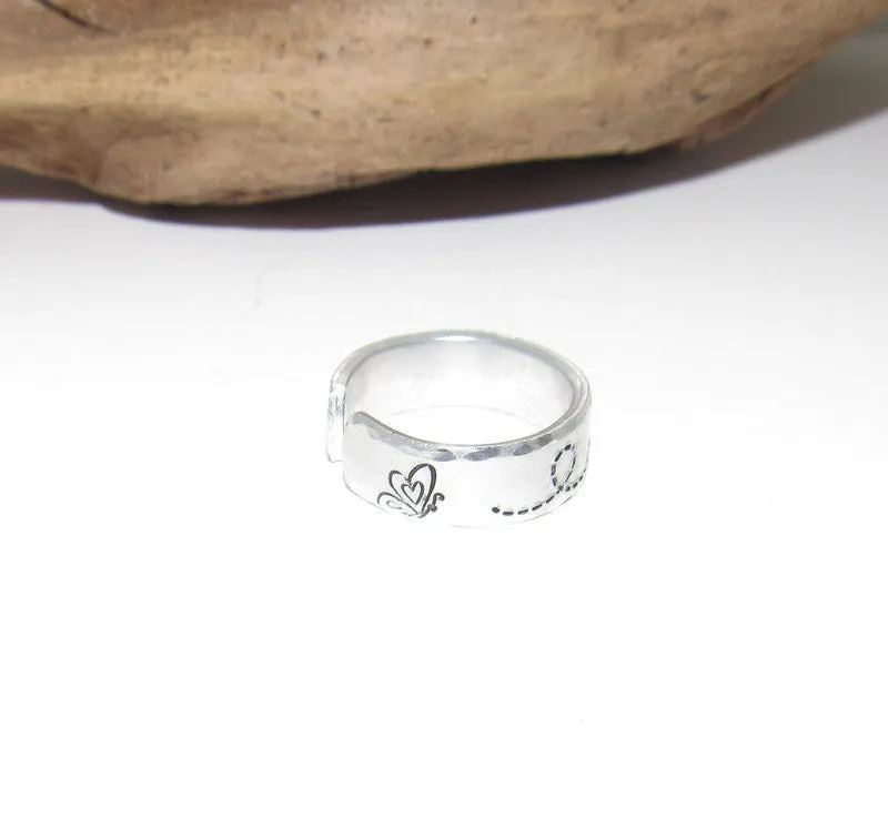 Butterflies Inspirational Ring, Nature Inspirational Ring ,Personalized Silver Hand Stamped Ring, Aluminum Hand Stamped Ring