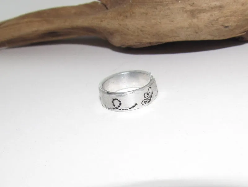 Butterflies Inspirational Ring, Nature Inspirational Ring ,Personalized Silver Hand Stamped Ring, Aluminum Hand Stamped Ring