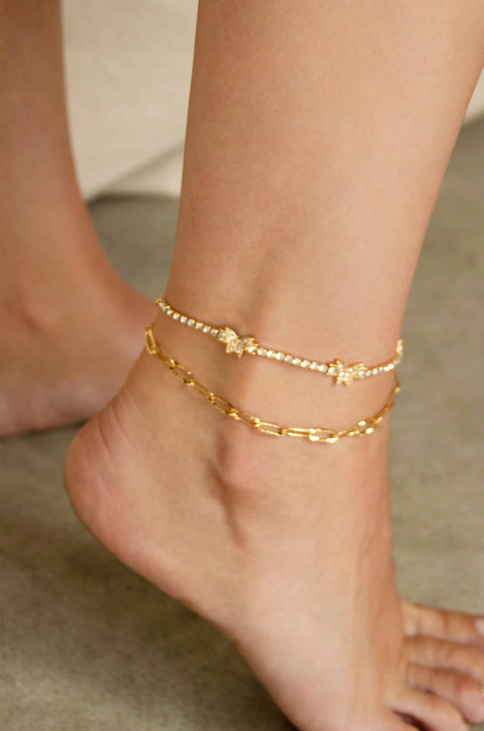 Butterfly High 18k Gold Plated Anklet Set