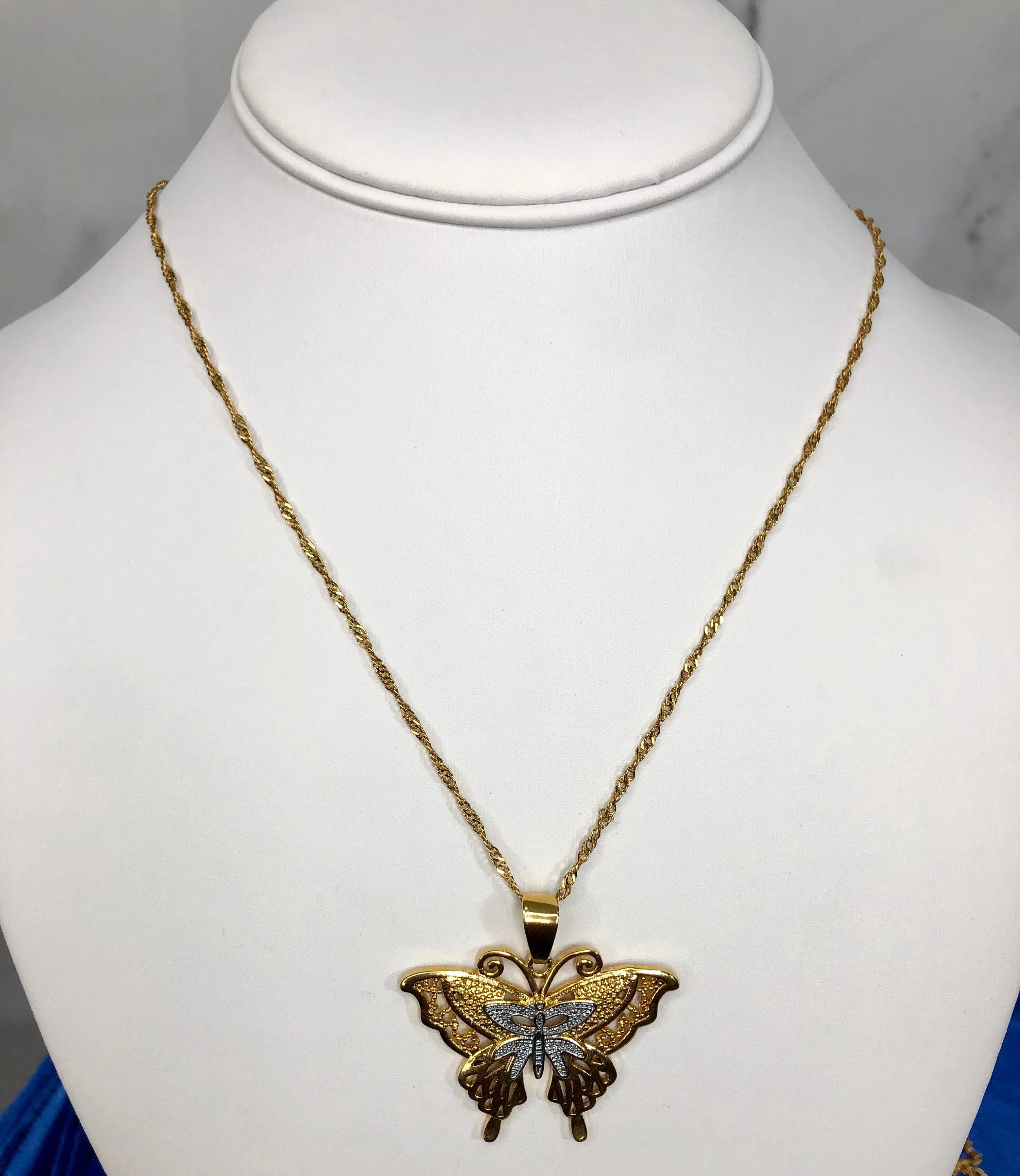 Butterfly Necklaces  , two tone butterfly necklace , gold butterfly jewelry ,butterfly charm butterfly pendant , butterfly necklace set