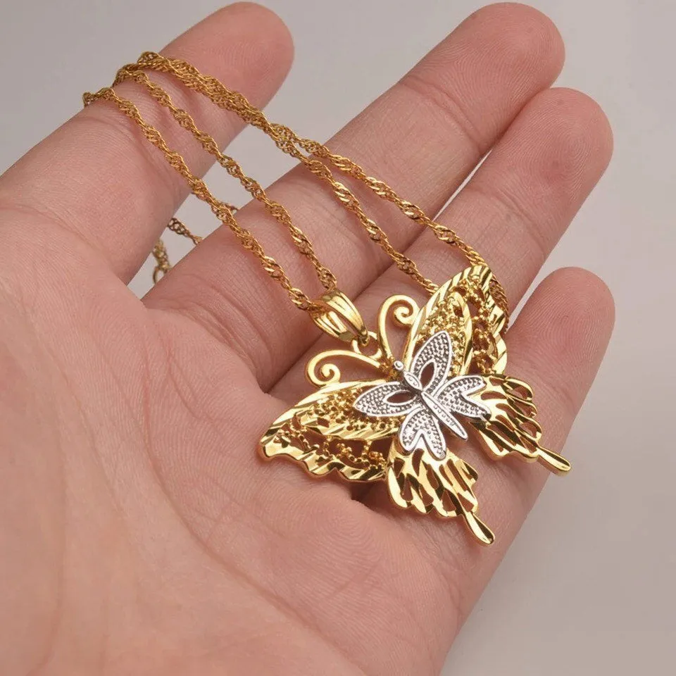 Butterfly Necklaces  , two tone butterfly necklace , gold butterfly jewelry ,butterfly charm butterfly pendant , butterfly necklace set