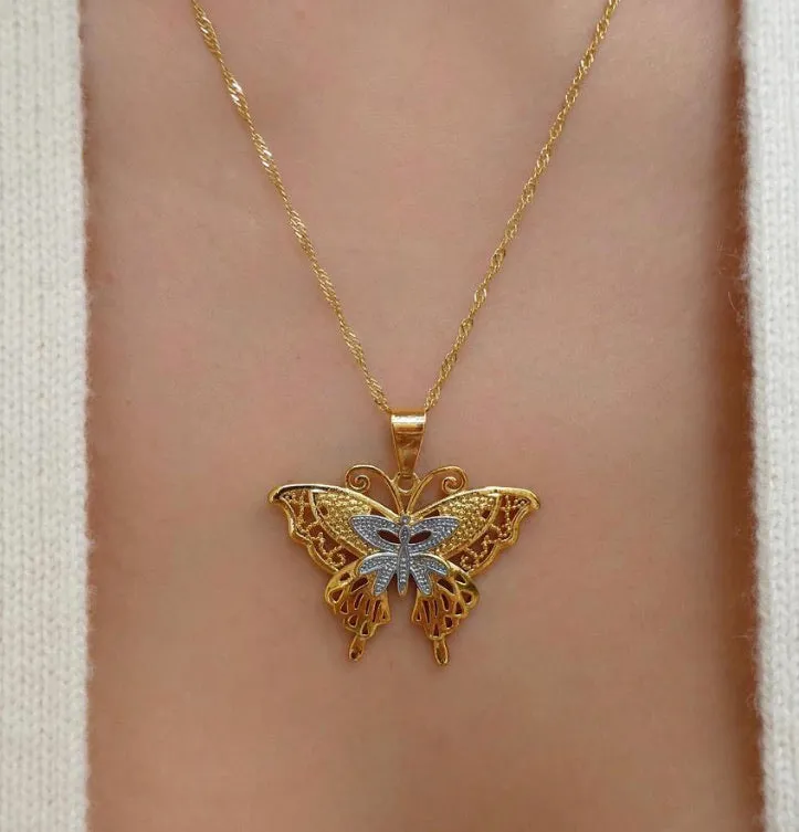 Butterfly Necklaces  , two tone butterfly necklace , gold butterfly jewelry ,butterfly charm butterfly pendant , butterfly necklace set
