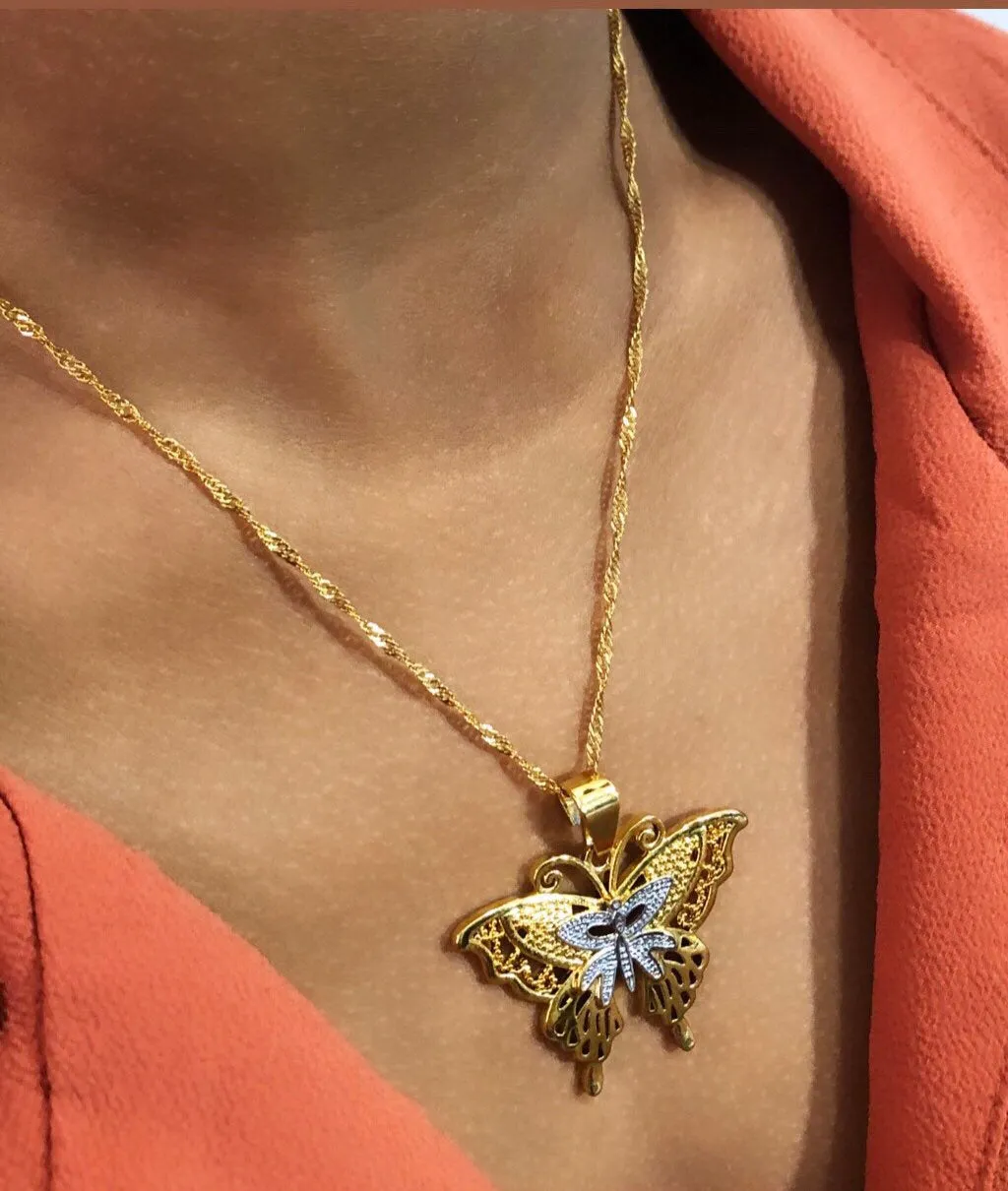 Butterfly Necklaces  , two tone butterfly necklace , gold butterfly jewelry ,butterfly charm butterfly pendant , butterfly necklace set