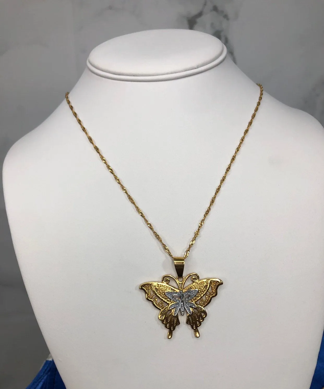Butterfly Necklaces  , two tone butterfly necklace , gold butterfly jewelry ,butterfly charm butterfly pendant , butterfly necklace set