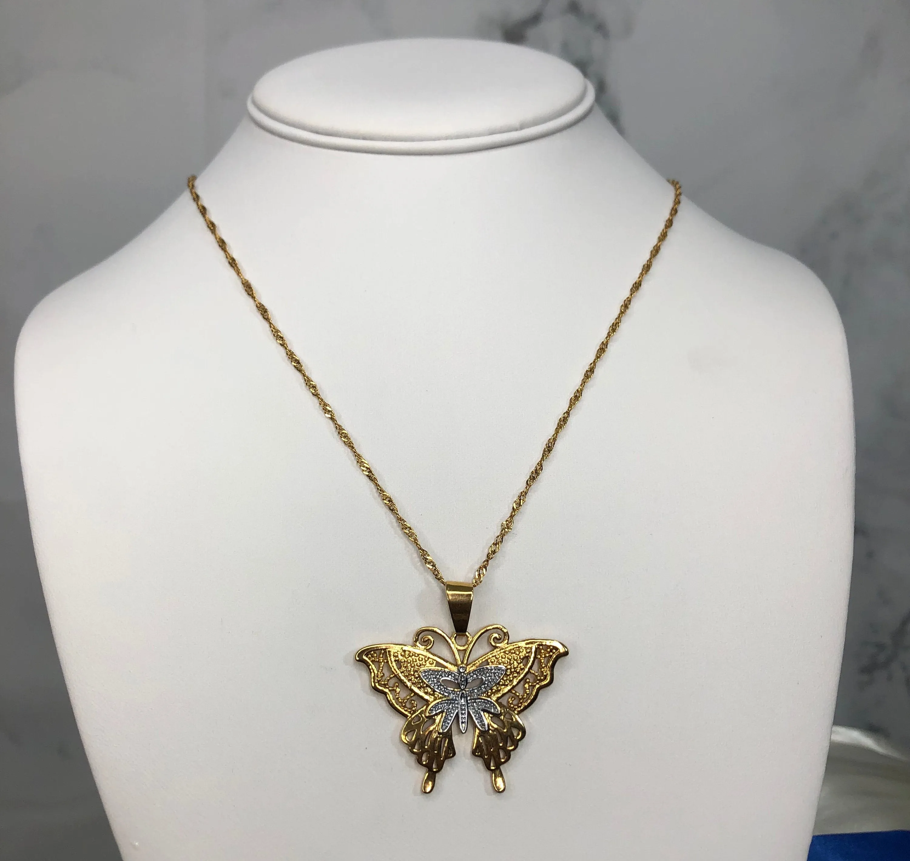 Butterfly Necklaces  , two tone butterfly necklace , gold butterfly jewelry ,butterfly charm butterfly pendant , butterfly necklace set