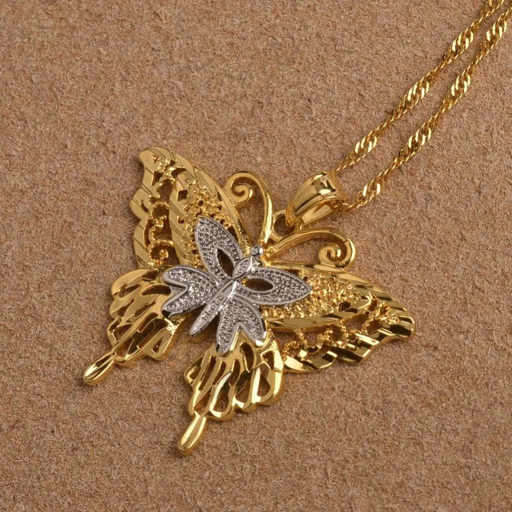 Butterfly Necklaces  , two tone butterfly necklace , gold butterfly jewelry ,butterfly charm butterfly pendant , butterfly necklace set
