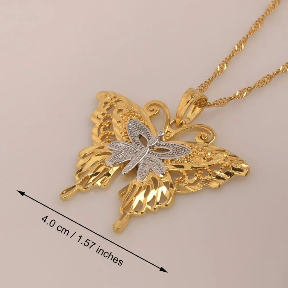 Butterfly Necklaces  , two tone butterfly necklace , gold butterfly jewelry ,butterfly charm butterfly pendant , butterfly necklace set