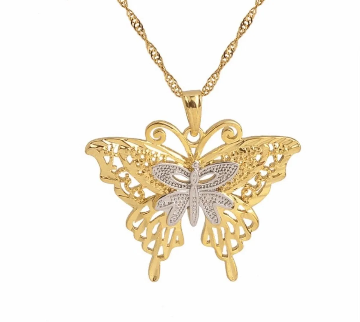 Butterfly Necklaces  , two tone butterfly necklace , gold butterfly jewelry ,butterfly charm butterfly pendant , butterfly necklace set