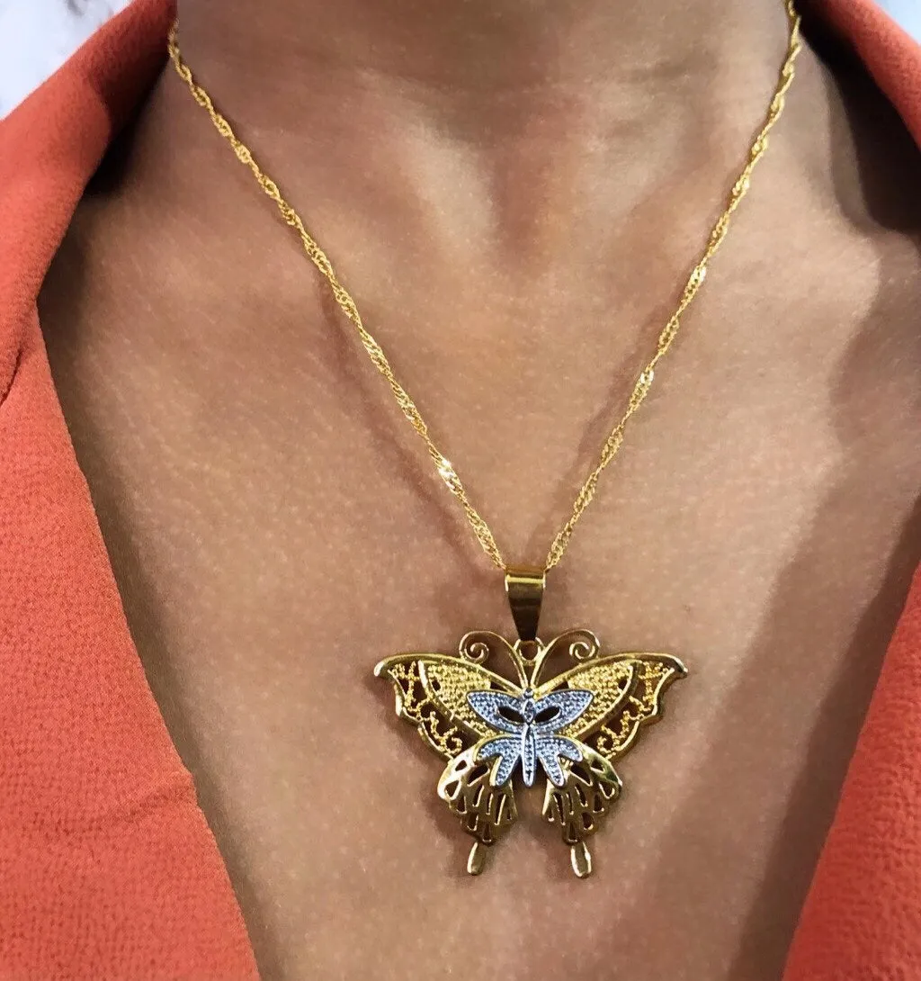 Butterfly Necklaces  , two tone butterfly necklace , gold butterfly jewelry ,butterfly charm butterfly pendant , butterfly necklace set
