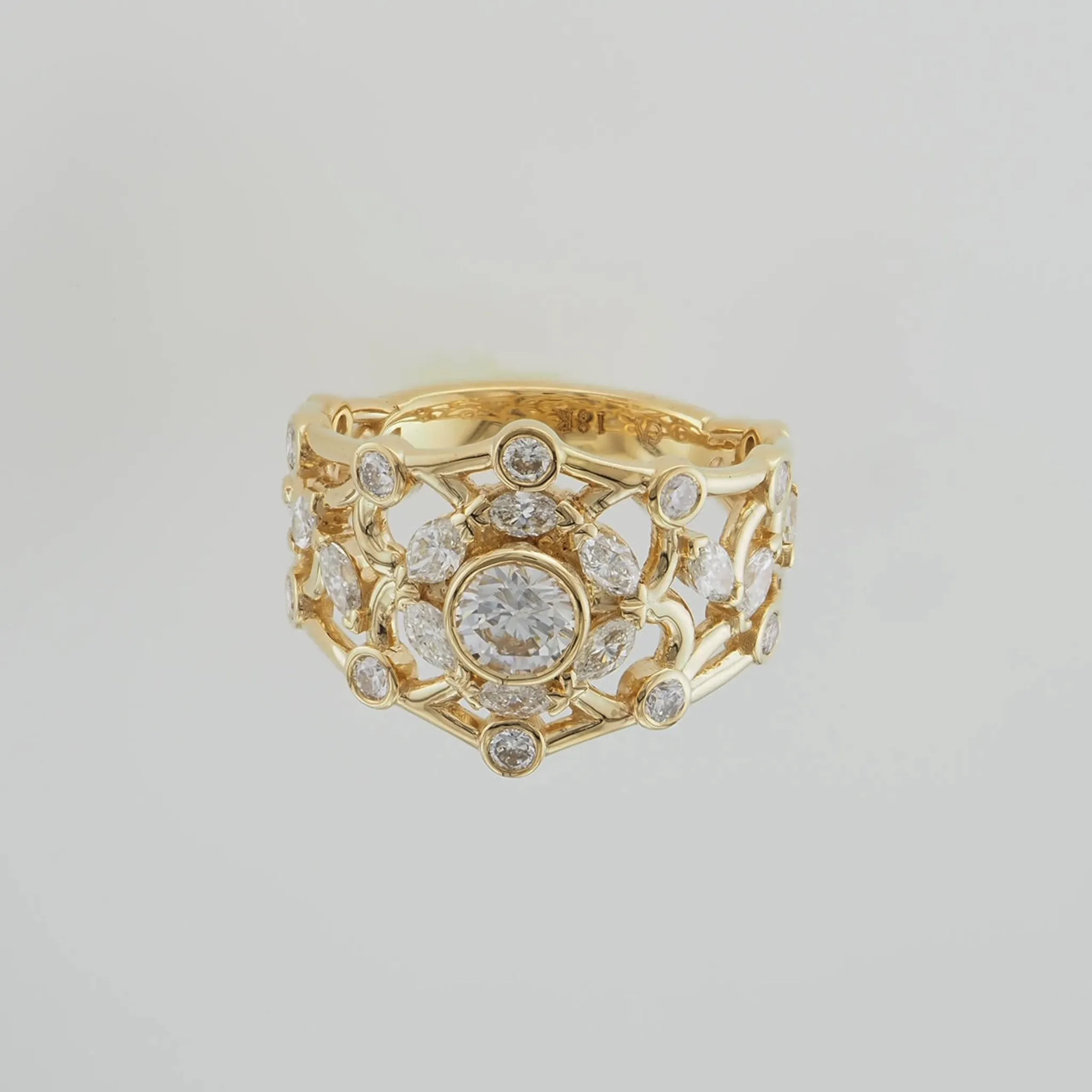 CA Custom “T-Bey” Round and Marquise Diamond and 18 Karat Yellow Gold