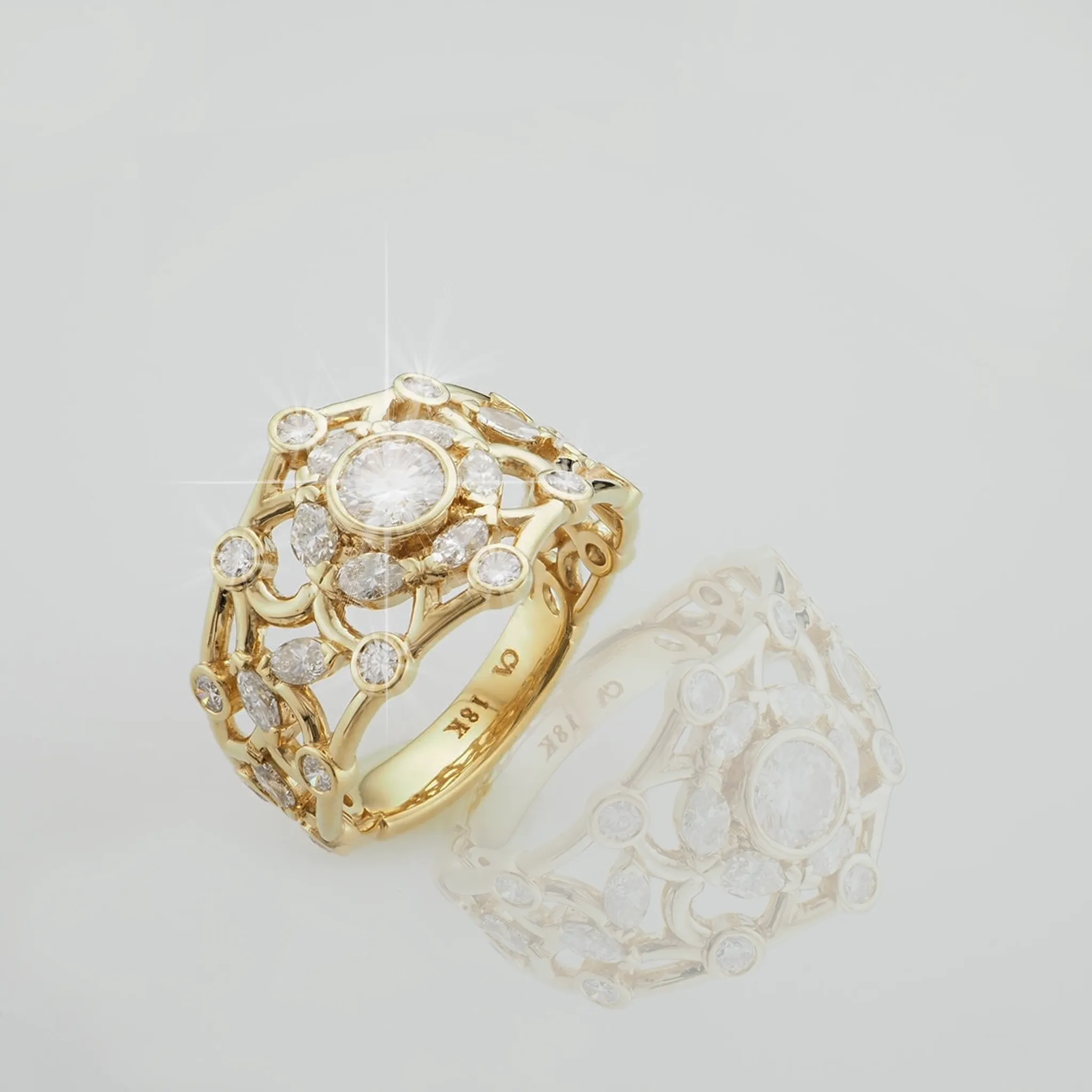 CA Custom “T-Bey” Round and Marquise Diamond and 18 Karat Yellow Gold