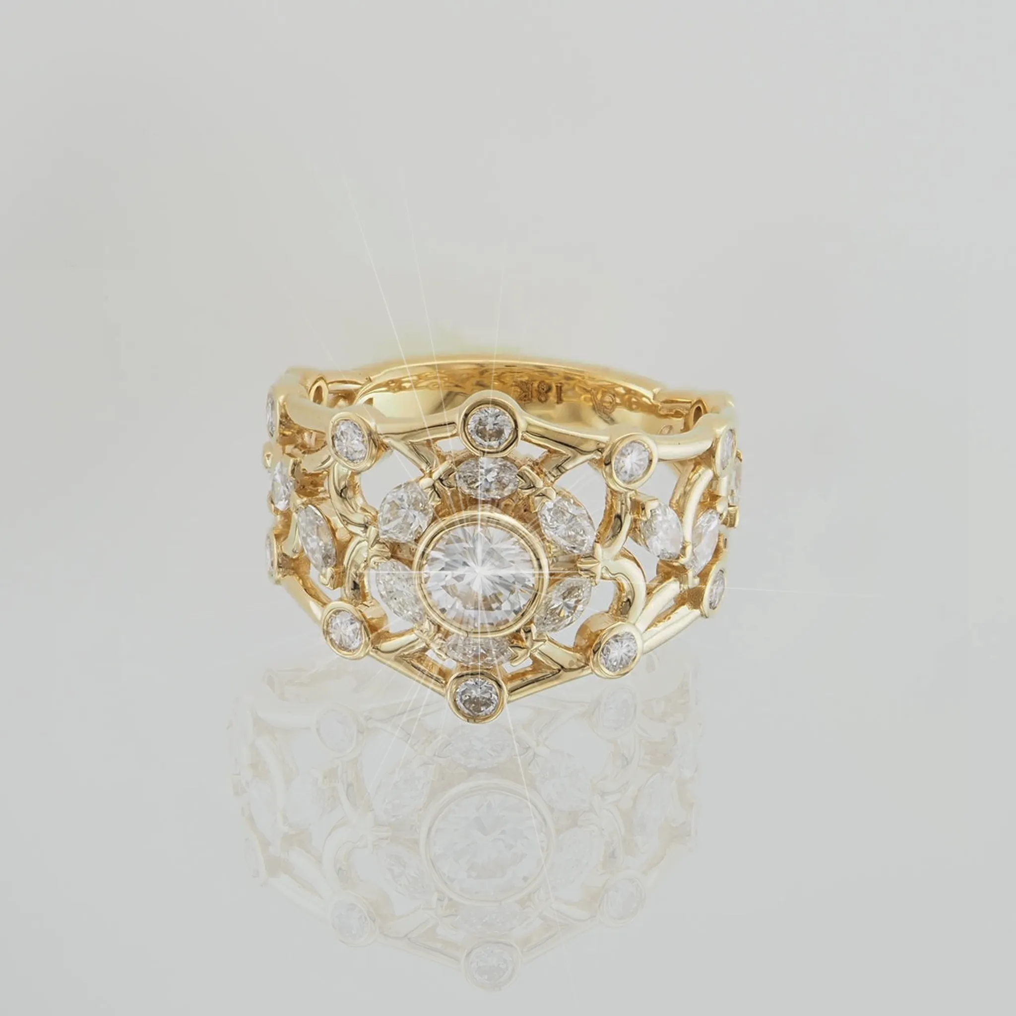 CA Custom “T-Bey” Round and Marquise Diamond and 18 Karat Yellow Gold