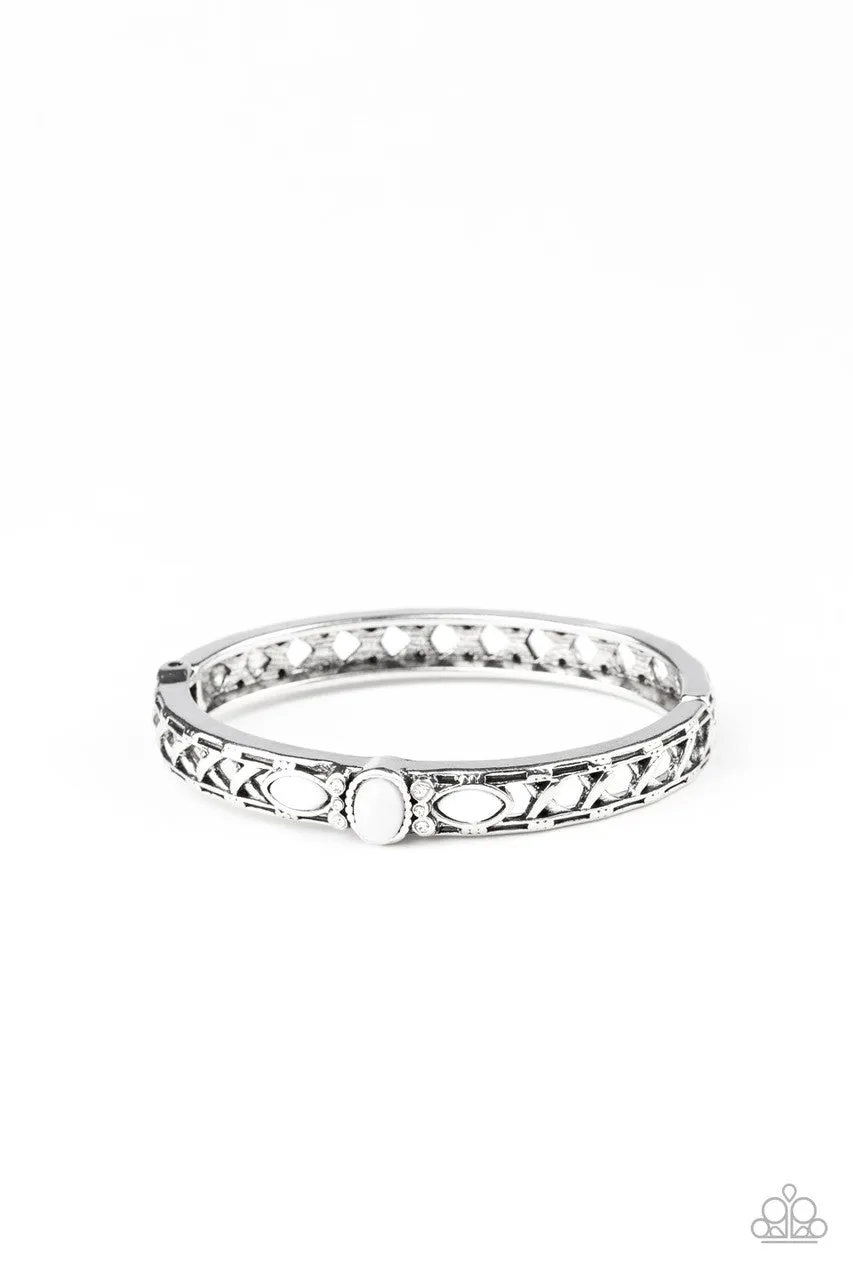 Caught in the Cross HEIRS - White - Bead and Rhinestone Paparazzi Hinge Bracelet
