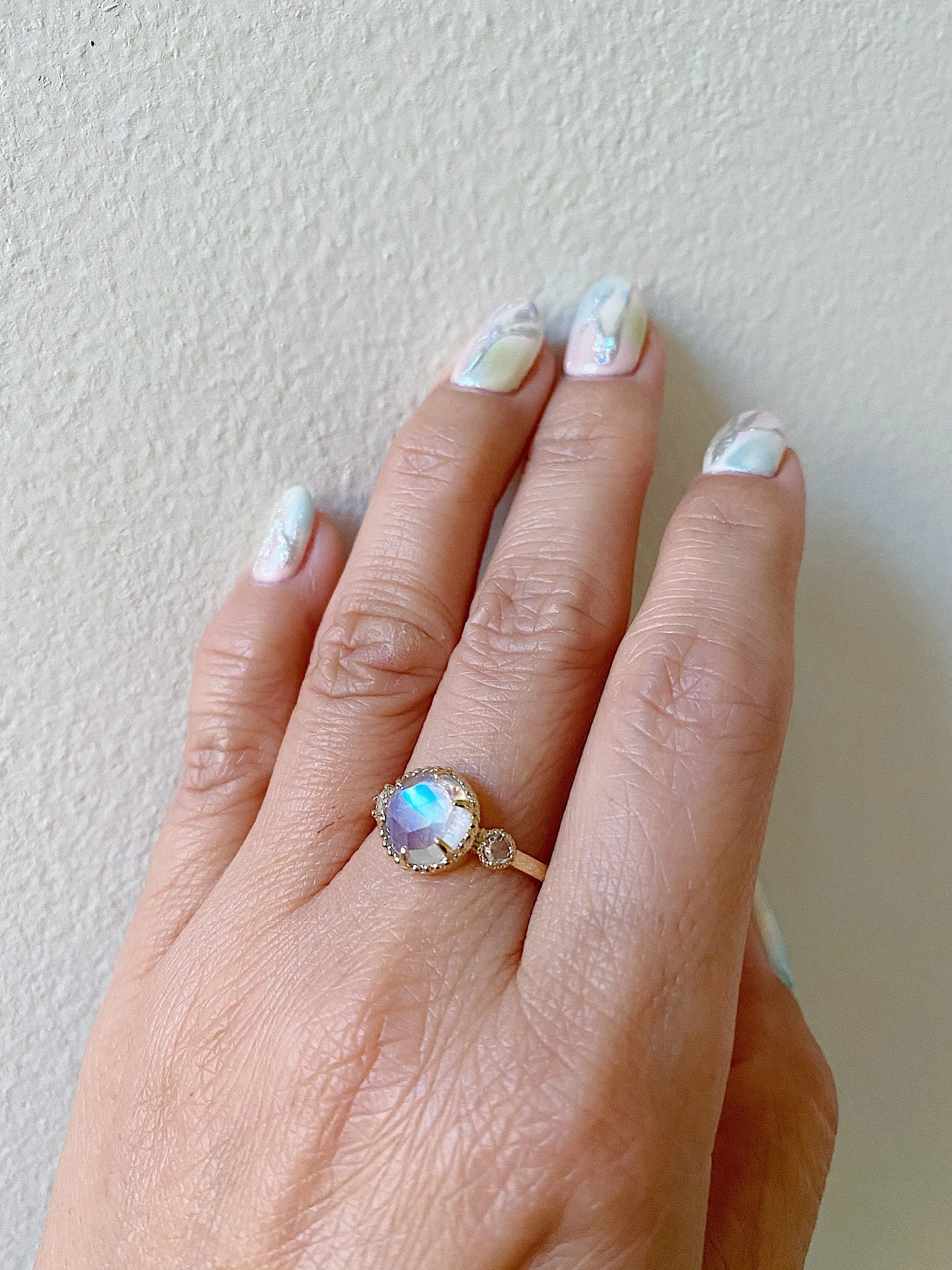 Celeste rosecut moonstone and Rosecut Diamond ring