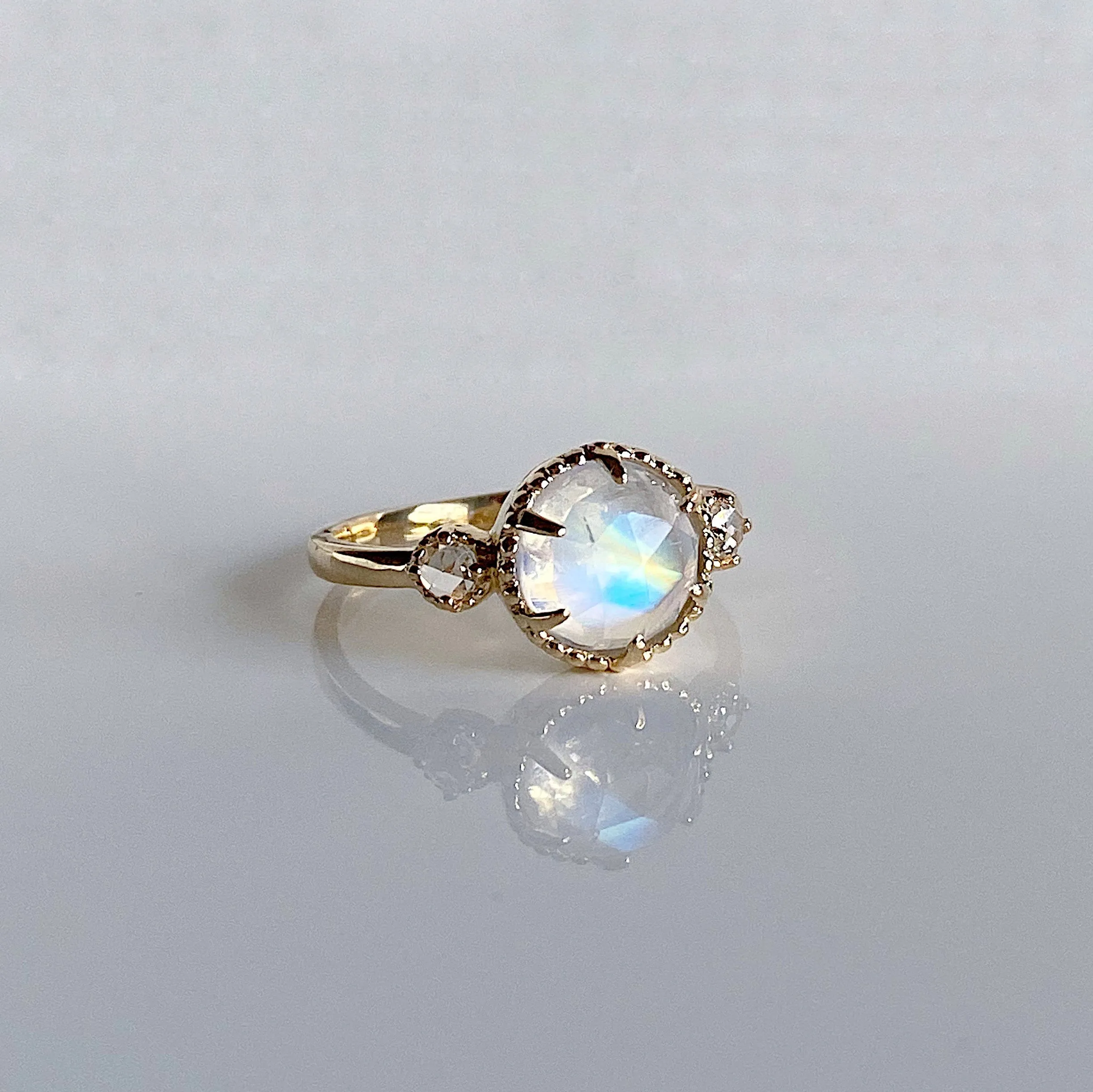 Celeste rosecut moonstone and Rosecut Diamond ring