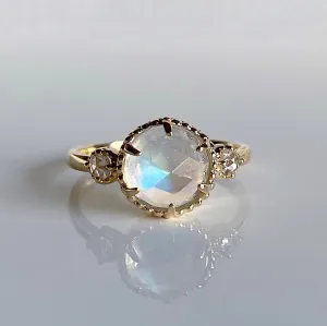 Celeste rosecut moonstone and Rosecut Diamond ring