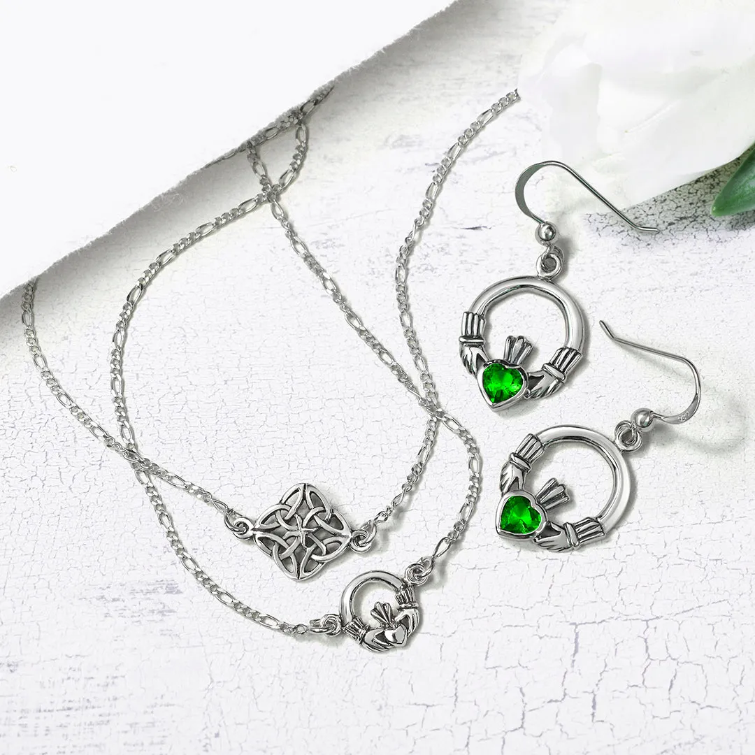 Celtic Heart Claddagh Anklet Ankle Bracelet Sterling Silver Figaro Chain