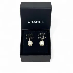 Chanel Black Pearl Drop Earrings