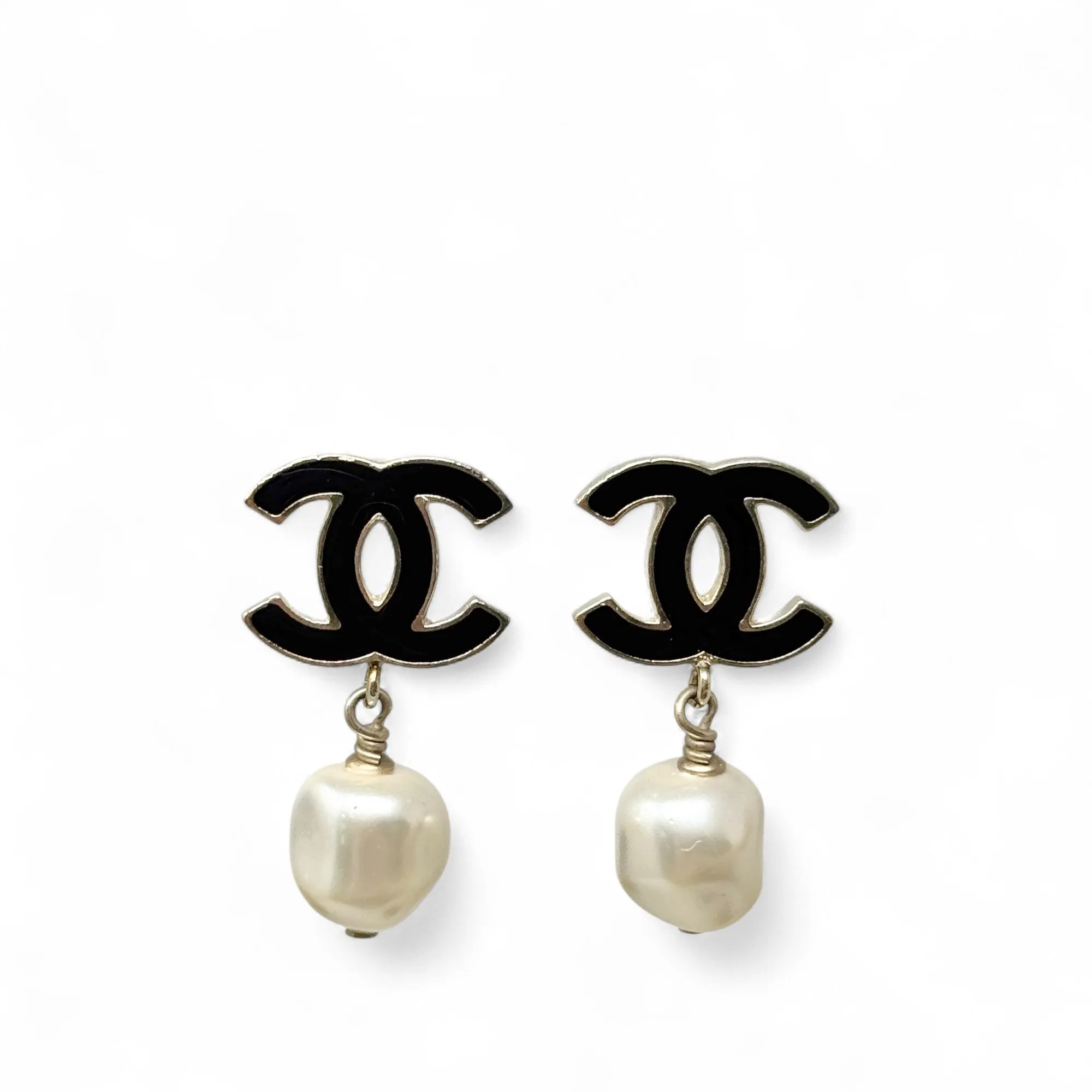 Chanel Black Pearl Drop Earrings