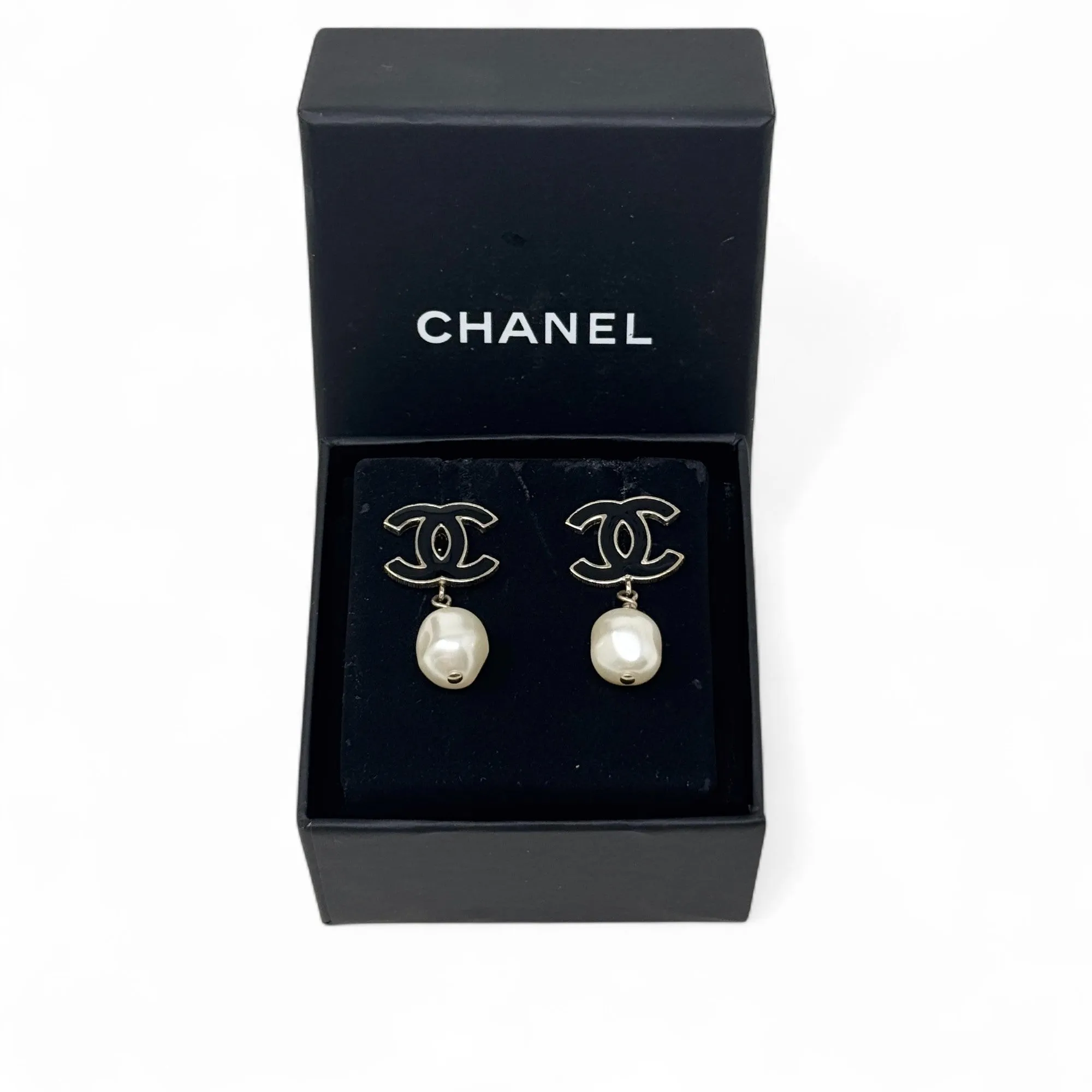 Chanel Black Pearl Drop Earrings