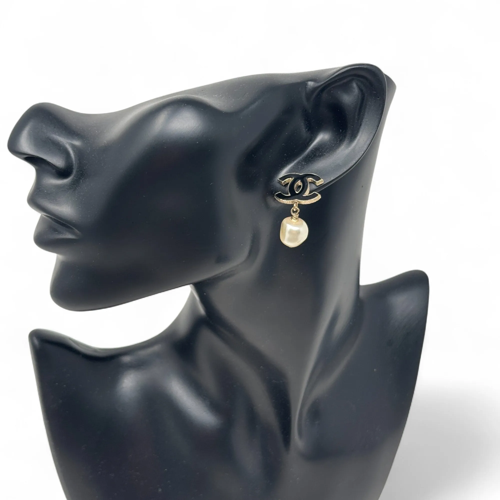 Chanel Black Pearl Drop Earrings