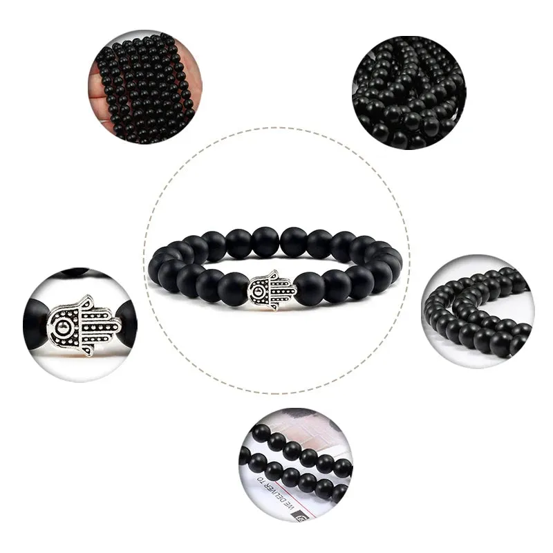 Charms Men Black Lava Matte Beads Natural Volcanic Stone Bracelets Bangles Women Yoga Prayer Jewelry Gift Cute Hand Bracelet
