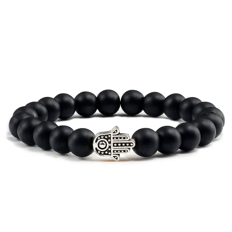 Charms Men Black Lava Matte Beads Natural Volcanic Stone Bracelets Bangles Women Yoga Prayer Jewelry Gift Cute Hand Bracelet