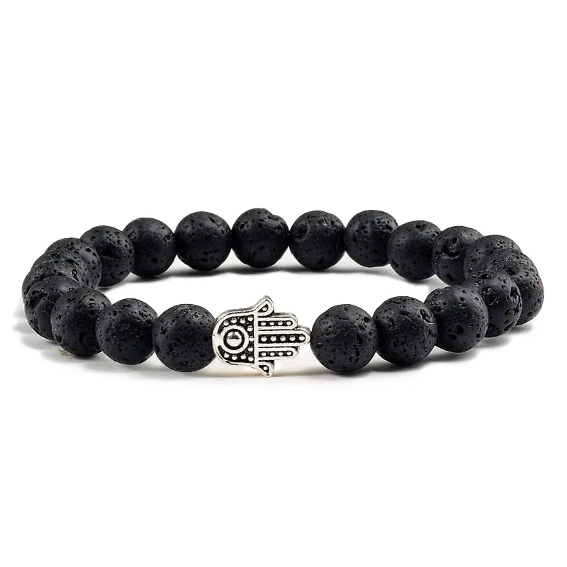 Charms Men Black Lava Matte Beads Natural Volcanic Stone Bracelets Bangles Women Yoga Prayer Jewelry Gift Cute Hand Bracelet
