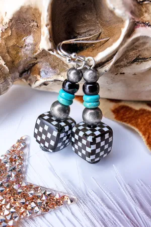 Checkered Cube Beaded Earrings