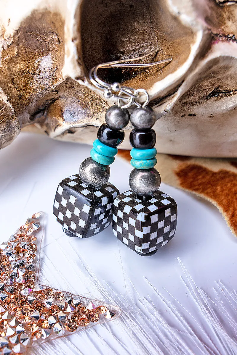 Checkered Cube Beaded Earrings