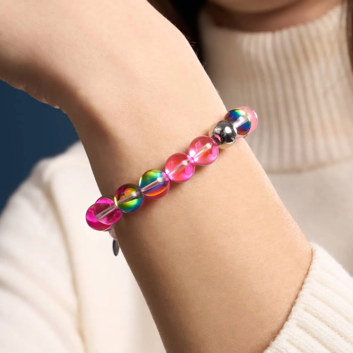 Cherry Borealis | .925 Sterling Silver | Galaxy Glass Statement Bracelet