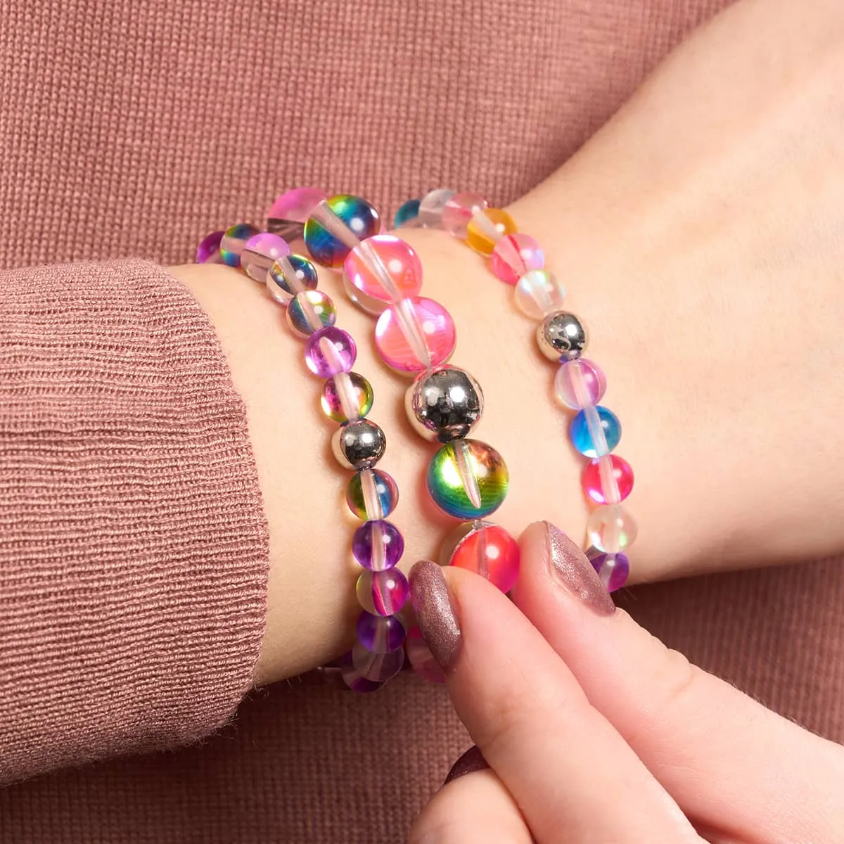 Cherry Borealis | .925 Sterling Silver | Galaxy Glass Statement Bracelet