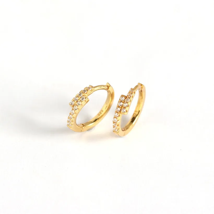 Children's Earrings:  14k Gold Over Sterling Silver Cross-Over CZ Huggie Hoops