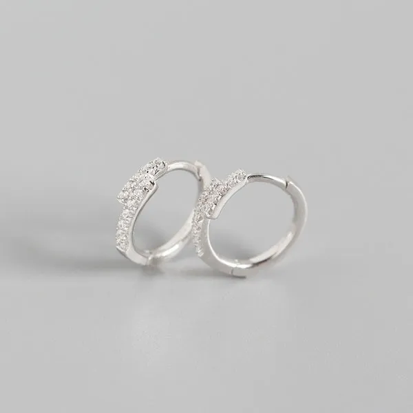 Children's Earrings:  14k Gold Over Sterling Silver Cross-Over CZ Huggie Hoops