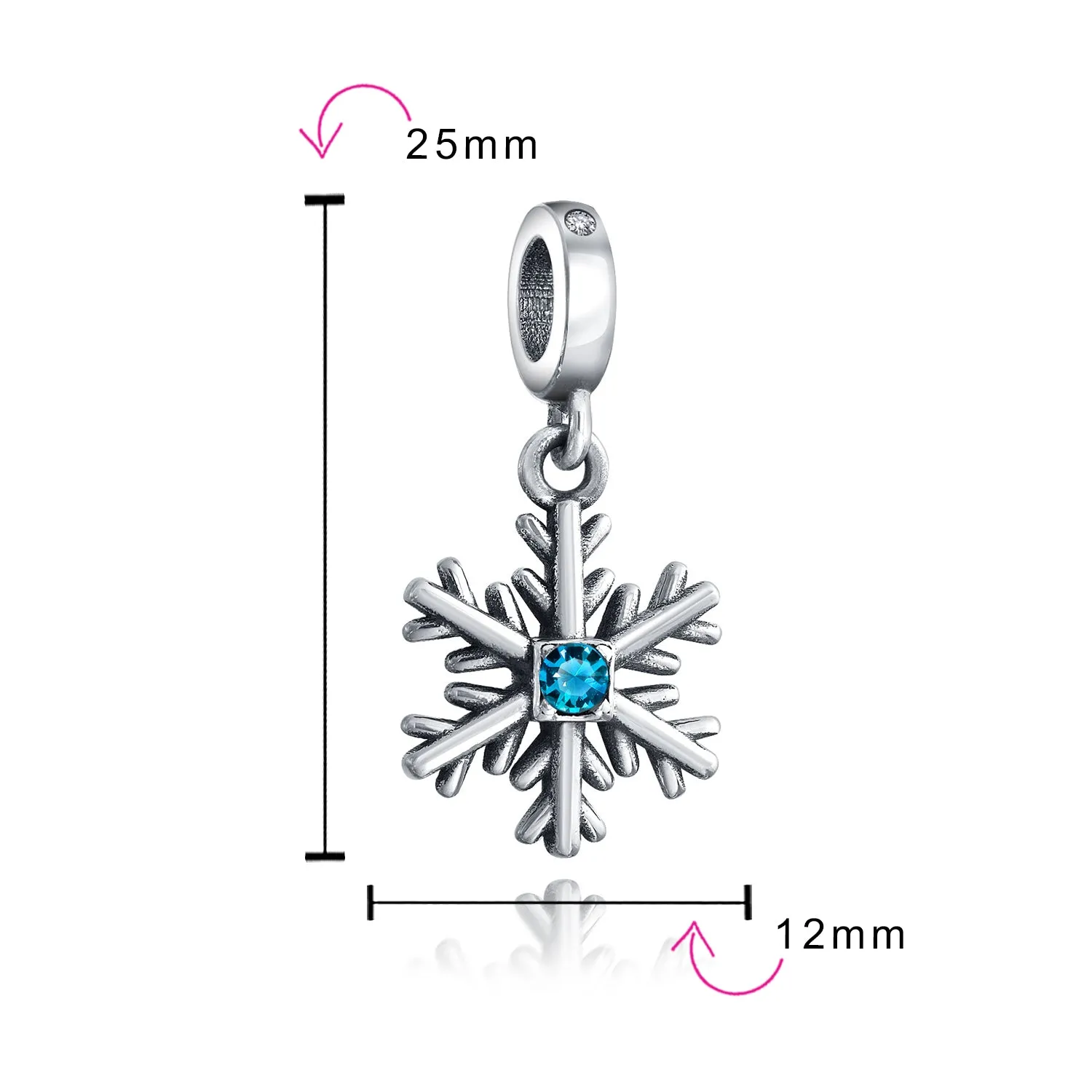 Christmas Charm Bead Ice Blue Crystal Snowflake for Winter Holiday Bracelets